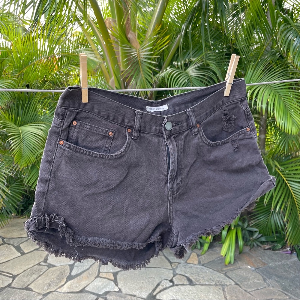 Billabong Black Distressed Frayed Hem Denim Shorts